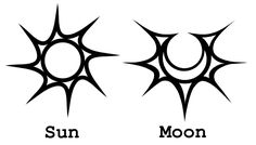 the sun and moon are shown in black ink