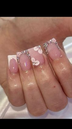 Gem Nails Designs, Quince Nails Short, Tea Party Nails, Winter Birthday Nails, Glitter Nails Tutorial, Short Medium Nails, Pink Quince Nails, Pink Baddie Nails, Bts Nails