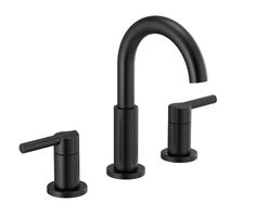 two black faucets with handles, one is turned on and the other has an extended