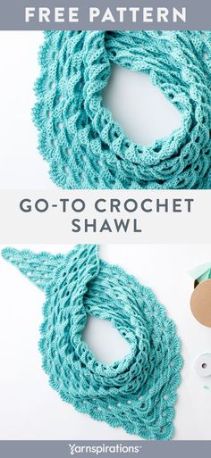 the crochet shawl pattern is shown with instructions to make it in two different colors