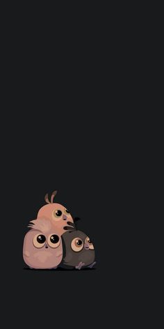 three small birds sitting next to each other on a black background