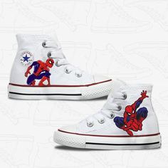 Spiderman Shoes Converse, Costom Shoes, Marvel Converse, Spiderman Converse, Spiderman Sneakers, Personalised Converse, Drawing On Converse, Spiderman Shoes