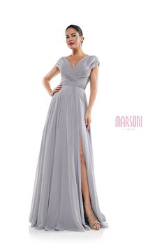 Expertly designed and finely crafted, the Marsoni by Colors -M251 Chiffon Gathered V-Neck Gown is a must-have for any formal occasion. The delicate chiffon fabric and gathered v-neck create a timeless silhouette that exudes elegance. Elevate your style and make a statement with this stunning gown. Beach Wedding Black, Light Grey Dress, Long Formal Gowns, Wedding Dress With Veil, Long Sleeve Dress Formal, Chiffon Evening Dresses, Girly Dresses, Stunning Gowns, Grey Dress