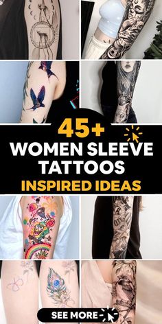 women with tattoos on their arms and legs are shown in this collage, which includes images