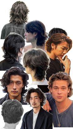 Med Length Haircuts Men, Mens Wolf Cut Straight Hair, 90s Haircuts Men, Wolfcut Men Short, Textured Wolf Cut Men, Short Black Hair Men, Half Up Half Down Hair Men, Messy Side Part Men, Wolfcut Man