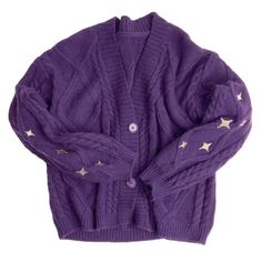 Star Embroidery Purple Cardigan | Aesthetic Outfits - Boogzel – Boogzel Clothing Aesthetic Sweaters, Artsy Outfit, Cute Star, Korean Streetwear, Purple Cardigan, Star Embroidery, Y2k Aesthetic Outfits, Embroidered Cardigan, Purple Sweater