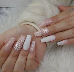 Snowflake Nail Design, Winter Nails Acrylic, Christmas Gel Nails, Cute Acrylic Nail Designs, Long Acrylic Nails Coffin, Snowflake Nails, Short Acrylic Nails Designs