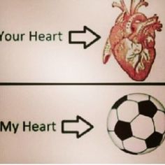 two signs with the words your heart and my heart next to a soccer ball