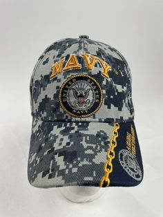 United States US NAVY Embroidered Ball Cap Hat Gray Blue Digital Camo Hat. Good condition. Acrylic. Adjustable hook and loop strap back. Navy Military Cap, Camo Hat, Camo Hats, Digital Camo, Us Navy, Ball Cap, Hook And Loop, Caps Hats, Trucker Hat