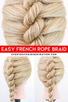 Easy Self French Braid, Rope French Braid, Braids For Square Face Shape, Braided Festival Hairstyles, French Rope Braid Tutorial, French Braid Alternative, Braided Hairstyles Hair Down, Wet Hair Braids, How To French Braid Your Own Hair For Beginners