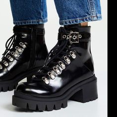 Almost New, No Flaws, Minor Scuff As Pictured Original Store Tag Affixed To Sole Cute Combat Boots, Lace Up Boots Women, Platform Combat Boots, Patent Boots, Patent Leather Boots, Black Platform Boots, Jeffrey Campbell Shoes, Moto Boots, Black Laces