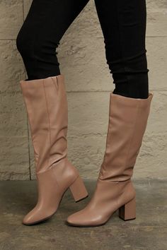 East Lion Corp Block Heel Knee High Boots Meadeux Block Heel Knee High Boots, Boots Pattern, Heel Knee High Boots, Boots Patterns, High Design, Cute Boots, Pointed Toe Heels, Boots Fall, Perm