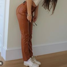 Super Soft, So Stretchy! Size 24. Worn But Looks New! Slim, Straight Legs Button/Zip Fly; Belt Loops Polyurethane Dry Clean Imported Pants Brown, Jonathan Simkhai, Stretch Pants, Orange Brown, Brown Color, Pant Jumpsuit, Vegan Leather, Straight Leg, Pants For Women