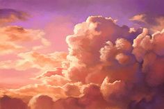 an oil painting of clouds in the sky at sunset or sunrise with pink and purple hues