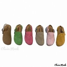 Olivia Mark - Premium Leather Thick Sole Loafers for Cozy Comfort and Casual Style Casual Flat Clogs With Leather Sole, Everyday Round Toe Slippers For Spring, Casual Slip-on Clogs With Soft Sole, Casual Flat Suede Slippers, Casual Green Slippers With Soft Sole, Casual Closed Toe Clogs With Soft Sole, Beach Wears, Comforters Cozy, Suede Heels