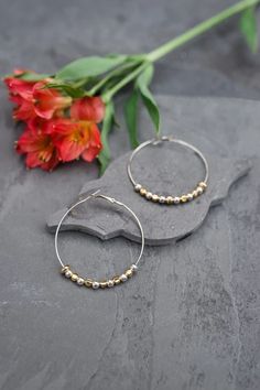 Elegant Metal Beaded Hoop Earrings, Formal Gold-plated Hoop Earrings With Ear Wire, Silver Gold-plated Hoop Earrings With Ear Wire, Gold-tone Metal Hoop Earrings With Ear Wire, Nickel-free Small Hoop Metal Beaded Earrings, Gold Bubbles, Pearl Shop, Coin Earrings, Coin Pearls