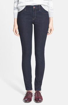 Treasure&Bond High Rise Skinny Jeans (Dark Rinse) available at #Nordstrom Soft Autumn, Paige Denim, Cropped Style, 7 For All Mankind, Denim Fashion, Capsule Wardrobe, Stretch Denim, Levi Jeans, High Rise