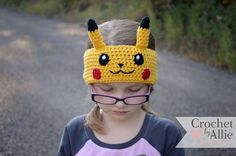 Pikachu Headband, earwarmer, Pokemon go, Crochet By Allie Bows Diy Ribbon, Kids Headbands, Crochet Ear Warmer, Cute Headbands, Animal Hats, Custom Crochet, Crochet For Boys