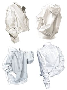 four different types of white clothing on a white background with clippings to the left