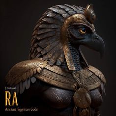 an egyptian statue is shown with the name ra on it's chest and head