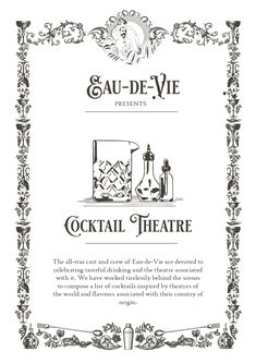 an advertisement for the cocktail theatre, which has been designed to look like it is in black and white