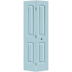 an open blue door on a white background