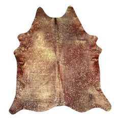 a brown and white cowhide rug with spots on it's back, against a white background