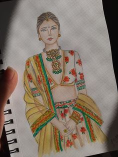 Traditional Dress Illustration, Dress Pencil Drawing, Yellow Colour Dress, Lehenga Drawing, Symmetrical Pictures, Magical Illustration, Haldi Dress, Draw Pencil