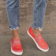 Price Is Firm New No Tag/No Box Cool Won't Even Begin To Describe How Your Ootd Will Look Paired With The Steve Madden Coulter Red Paisley Print Slip-On Sneakers! Woven Fabric Boasts A Red, Black, And White Paisley Print That Shapes A Round Toe And A Cutout Collar With Elastic Gussets At The Sides. An Easy Slip-On Design Atop A Contrasting 1" White Textured Bumper Sole Will Make These Shoes Your New Fave This Season! Cushioned Insole. Felted Rubber Sole Has Nonskid Markings. Man Made Materials. Trendy Spring Sneakers With Red Sole, Trendy Sneakers With Red Sole For Spring, Trendy Red Sneakers For Spring, Red Slip-on Sneakers With Round Toe, Trendy Slip-on Sneakers, Trendy Red Sneakers For Summer, Red Lace-up Canvas Shoes For Summer, Trendy Red Summer Sneakers, Casual Red Sneakers For Spring