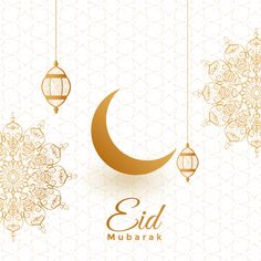 an eid mubarak background with hanging lanterns