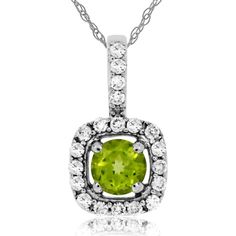 Royal 14K White Gold Pendant with Round Peridot and Diamond Halo - 0.30 Carat Peridot, 0.14 Carat Diamonds White Gold Pendant, Halo Setting, August Birthstone, Everlasting Love, Royal Jewelry, August Birth Stone, Diamond Halo, Lush Green, Sparkle Diamonds