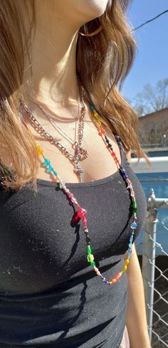 Casual Multicolor Beaded Jewelry, Casual Multicolor Jewelry For Festival, Colorful Casual Jewelry For Festival, Casual Multicolor Festival Jewelry, Casual Rainbow Jewelry For Festivals, Rave Jewelry For Music Festival With Adjustable Fit, Casual Colorful Beaded Jewelry For Party, Casual Beaded Chain Jewelry For Festivals, Casual Multicolor Beaded Necklace For Gift