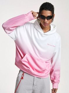 Men's Gradient Color Digital Print Loose Fit Long Sleeve Hooded Sweater Pink Casual  Long Sleeve Knitted Fabric Letter,Ombre,All Over Print  Slight Stretch  Men Clothing, size features are:Bust: ,Length: ,Sleeve Length: Effortless Hairstyles, Casual Athletic, Fabric Letters, Diagonal Stripes, Hair Makeover, Hooded Sweater, Pink Sweater, Gradient Color, Long Sleeve Knit