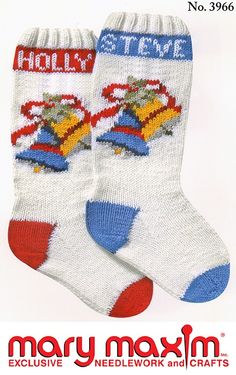 two white socks with cartoon characters on them