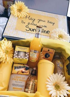 the sun shine gift box is filled with personal care products and gifts for someone special