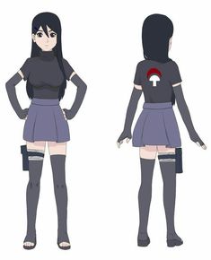 the back and side view of an anime character