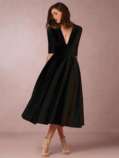 Pattern:V-neckOccasion:Party/Formal/EveningMaterial:PolyesterColor:Black, White, RedSize:S,M,L,XL,2XL School Party Dress, Prom 2020, Floral Dress Formal, Evening Dresses With Sleeves, Mother Of The Groom Dresses, Pleated Midi Dress, Dresses Cocktail, Crop Top Sweater, Mother Of The Groom