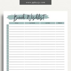 a printable bookish list with the words bookshelf written on it