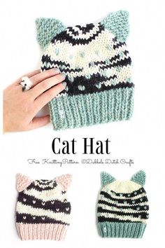 the cat hat is knitted in two different colors