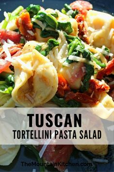 tortelli pasta salad with spinach and tomatoes