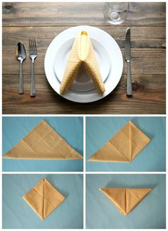 how to fold an origami napkin on top of a plate with forks and spoons