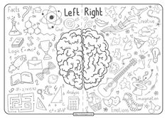 a black and white drawing of a brain with the words left right