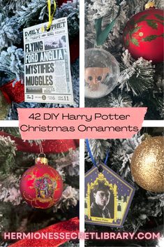 harry potter christmas ornaments hanging from a tree