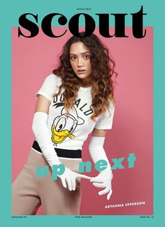 the cover of scout magazine featuring an image of a woman wearing white gloves and a donald duck t - shirt