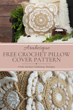 neutral colored throw pillows handmade from a free pillow cover pattern. Featuring a raised flower and textured stitch design. Cozy Up Your Home, Pillow Covers Pattern, Pillow Crochet, Fall Pillow