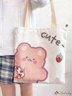 Bird in Bag - Canvas Tote Bag with Kawaii Shoulder Strap and Cute Cartoon Design Toat Bag Design, Cute Tote Bags Paint, Painted Tote Bags Ideas, Painting Ideas On Tote Bags, Tote Bag Design Paint, Painting Tote Bag Ideas, Cute Tote Bag Design, Bag Painting Ideas, Tote Bag Design Ideas