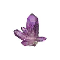 an ametholite crystal with purple crystals on it's side, against a white background