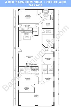 the floor plan for a bedroom apartment with office and living room on each side,