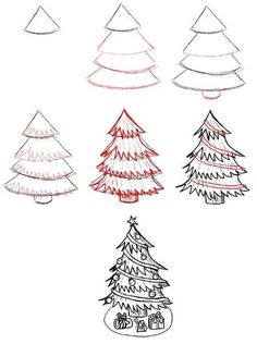 how to draw christmas trees with pencils step by step for kids and beginners