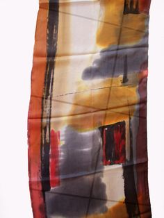 Hand Painted silk scarf/Abstract Brown scarf Painted silk Bohemian Silk Scarf For Artistic Expression, Goldfish Reference, Silk Painted Scarf, Bohemian Rectangular Silk Scarf, Multicolor Silk Rectangular Scarves, Multicolor Rectangular Silk Scarves, Multicolor Hand Painted Silk Scarves, Artistic Hand Painted Silk Scarf, Multicolor Silk Rectangular Scarf